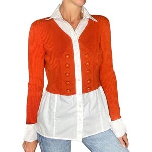 NWT Requirements Retro Orange & White Preppy Collar Sweater